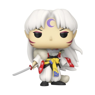 Figura Funko Pop de personagem com cabelo branco e espada
