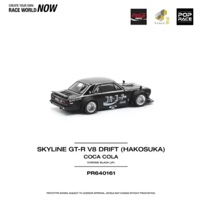 Modelo de carro colecionável Skyline GT-R V8 Drift preto com logotipo Coca-Cola branco