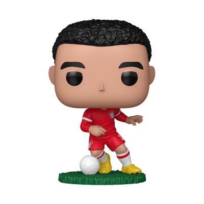Figura colecionável de futebolista com camisola vermelha e bola