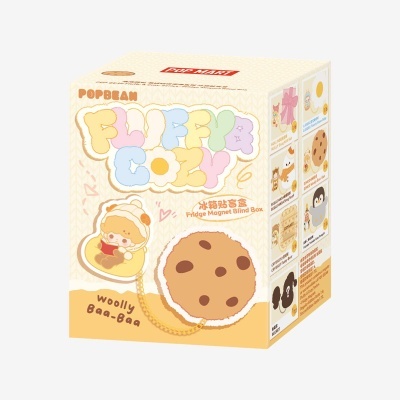 Caixa de brinquedo cego Fluffy Cozy POP MART com desenho de bolacha e personagem a ler