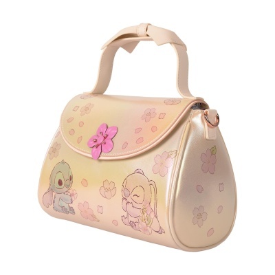 Bolsa infantil pérola com decoração floral e personagens animados