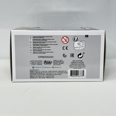 Caixa Funko Pop lado inferior com texto e código de barras