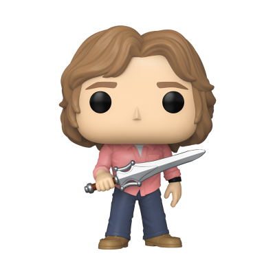 Figura Funko Pop com roupa casual segurando espada