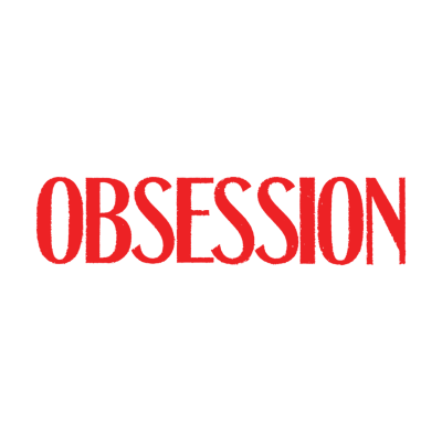 Palavra OBSESSION em letras vermelhas sobre fundo branco