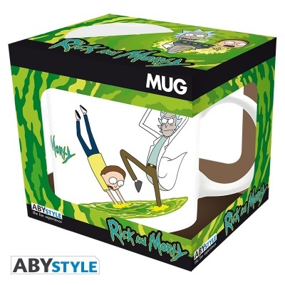 Caneca com ilustração de Rick e Morty na caixa ABYSTYLE