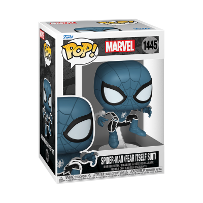 Figura Funko Pop! Spider-Man (Fear Itself Suit) azul e preta na caixa
