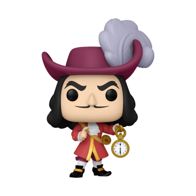 Figura Funko Pop de personagem vestido de casaco vermelho com chapéu adornado e segurando relógio de bolso