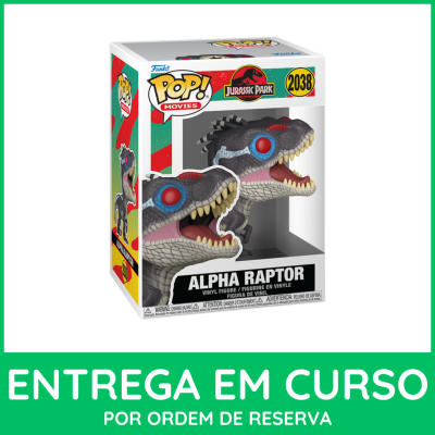 Funko Pop Alpha Raptor Jurassic Park embalado em caixa transparente