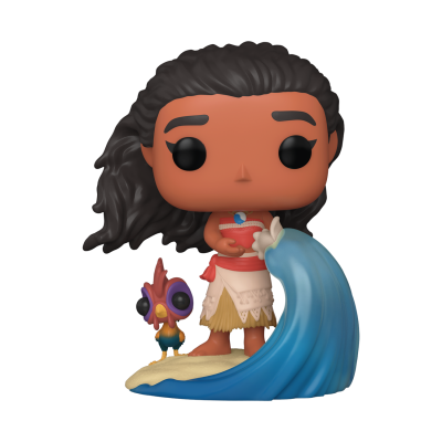 Figura Funko Pop Moana com onda azul e pássaro Hei Hei colorido em plástico