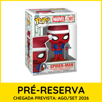 Figura Funko Pop! Spider-Man com chapéu de Pai Natal dentro de caixa