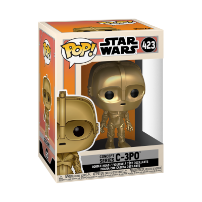 Boneco POP! Star Wars C-3PO dourado metálico em caixa laranja