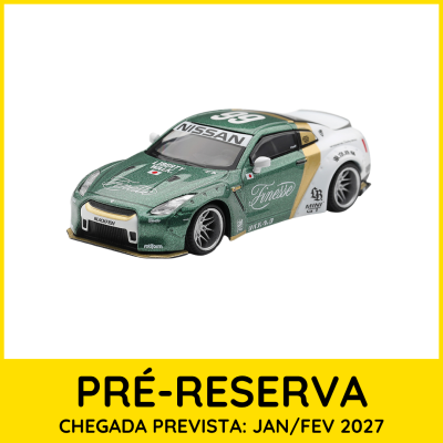 Miniatura de carro desportivo Nissan verde e branco com detalhes dourados
