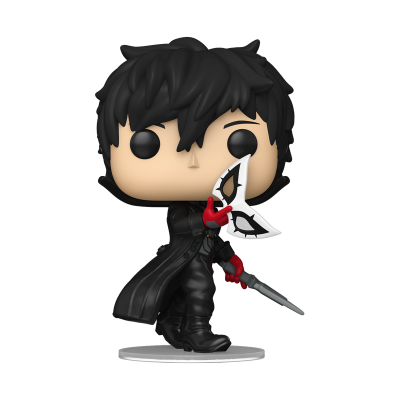 Figura colecionável em vinil de personagem com casaco preto e máscara branca