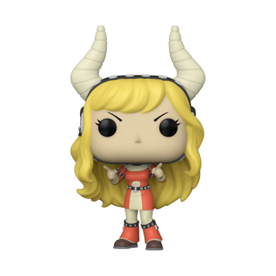 Figurinha Funko Pop personagem feminina com capacete de cornos