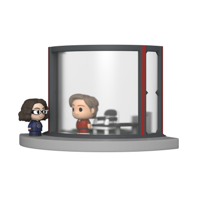 Estatuetas Funko Pop numa base circular com vitrine translúcida