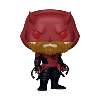 Figura Funko Pop do Demolidor com capacete e roupa vermelha e preta