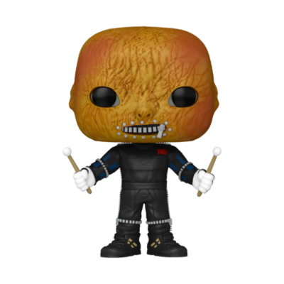 Figura Funko Pop com cabeça castanha texturizada e uniforme preto segurando dois bastões