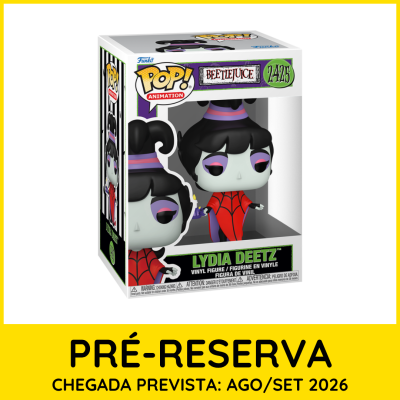 Figura Pop! de vinil da personagem Lydia Deetz em caixa com design colorido.