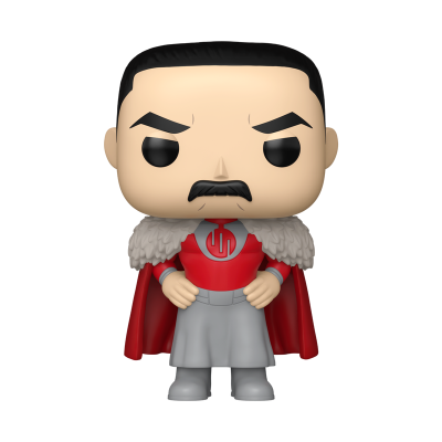 Figura Funko Pop com capa vermelha e gola de pelo cinzento