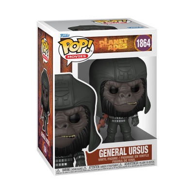 Figura Funko Pop! General Ursus em vinil da série Planet of the Apes, caixa branca com detalhes em castanho e roxo