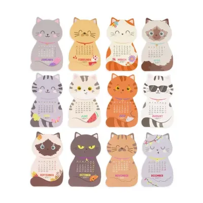 Calendário de gatos 2027 colorido com meses e dias