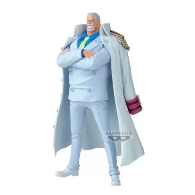 Figura colecionável de personagem masculino com gabardine branca e fato azul claro.