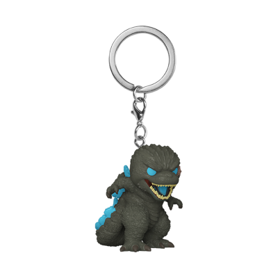 Porta-chaves com figura de Godzilla cinzento e detalhes azuis