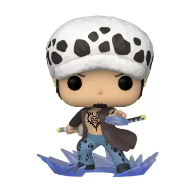 Figura colecionável Funko Pop de personagem com chapéu branco e manchas pretas, tatuagem, casaco castanho e calças azuis