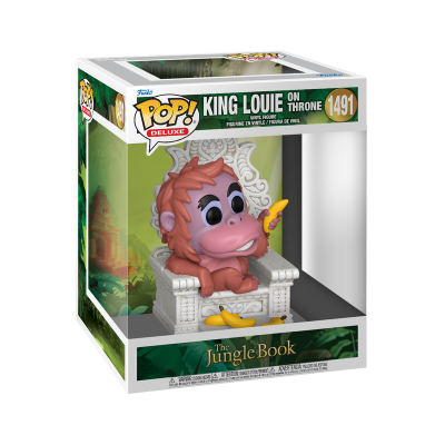 Figura King Louie sentada no trono em embalagem Funko Pop Deluxe