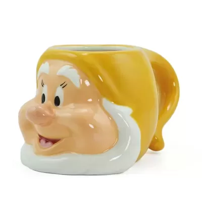 Caneca em cerâmica com cara de anão em amarelo e branco