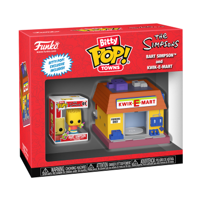 Conjunto Funko Bitty Pop! Towns The Simpsons com Bart Simpson e loja Kwik-E-Mart em caixa vermelha