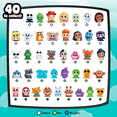 40 mini figuras colecionáveis coloridas com diferentes estilos e texto '40 to collect'.