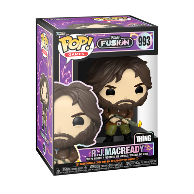 Figura Funko Pop! RJ MacReady com isqueiro em caixa rosa e roxa