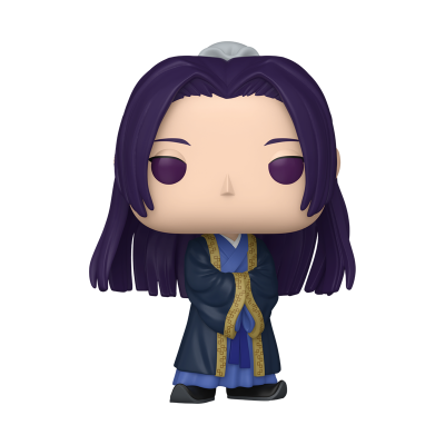 Figura Funko Pop de personagem com cabelo roxo e traje tradicional azul e dourado