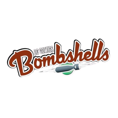 Logótipo DC Comics Bombshells com texto e uma bomba cinzenta.