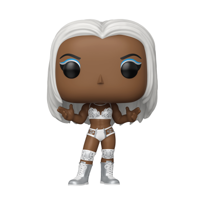 Figura Pop Funko com cabelo branco e roupa branca detalhada