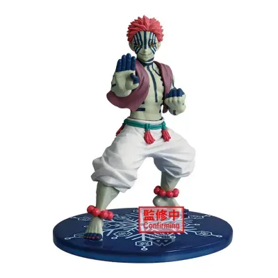 Figura de ação com cabelo rosa, listras azuis no corpo e base azul com texto vermelho Confirming