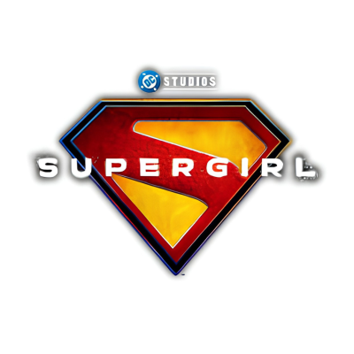Logótipo Supergirl DC Studios com letras brancas em fundo branco