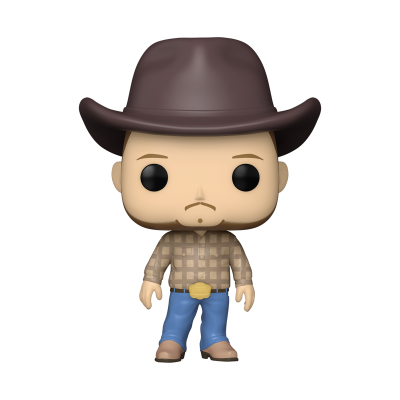 Figura Funko Pop com chapéu castanho escuro e camisa xadrez.