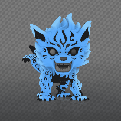 Figura de vinil azul com padrões negros de lobo estilizado