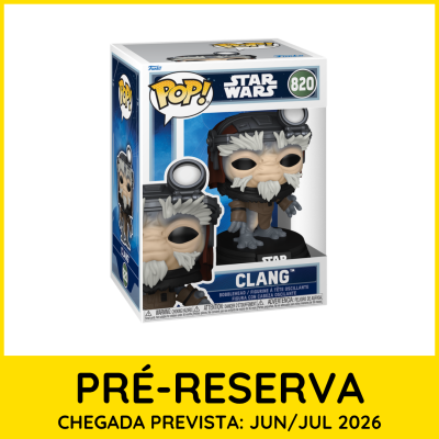 Funko Pop Star Wars CLANG na caixa com fundo branco e moldura amarela