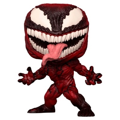 Figura Funko Pop Carnage vermelho com grandes olhos e língua de fora