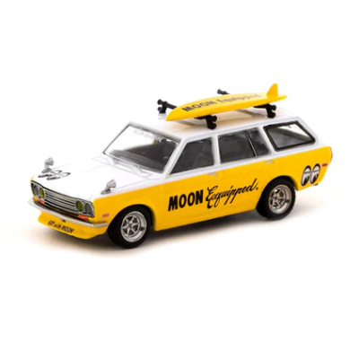 Miniatura de carrinha branca e amarela com prancha de surf no tejadilho
