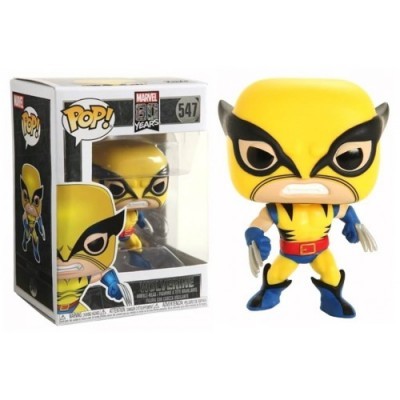 Figura Funko Pop do Wolverine da Marvel com máscara amarela e preta, roupa azul, amarela e vermelha