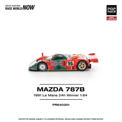 Modelo de carro de corrida Mazda 787B escala 1:64 cores verde e laranja