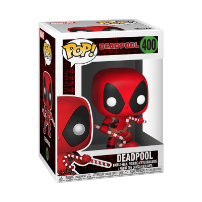Figura Pop! Deadpool 400 em caixa com fundo vermelho e preto