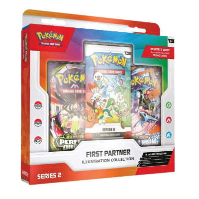 Pack de cartas de Pokémon Trading Card Game Série 2 em embalagem vermelha e branca com imagens de personagens Pokémon