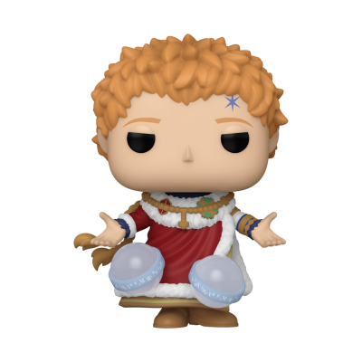 Figura Funko Pop com roupa vermelha e esferas azuis