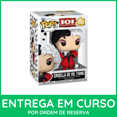 Figura Funko Pop! Cruella de Vil 1996 em caixa com padrão de manchas pretas