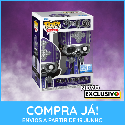 Figura Funko Pop! Rocks em vinil da personagem Papa V Perpetua com máscara metálica e vestido roxo